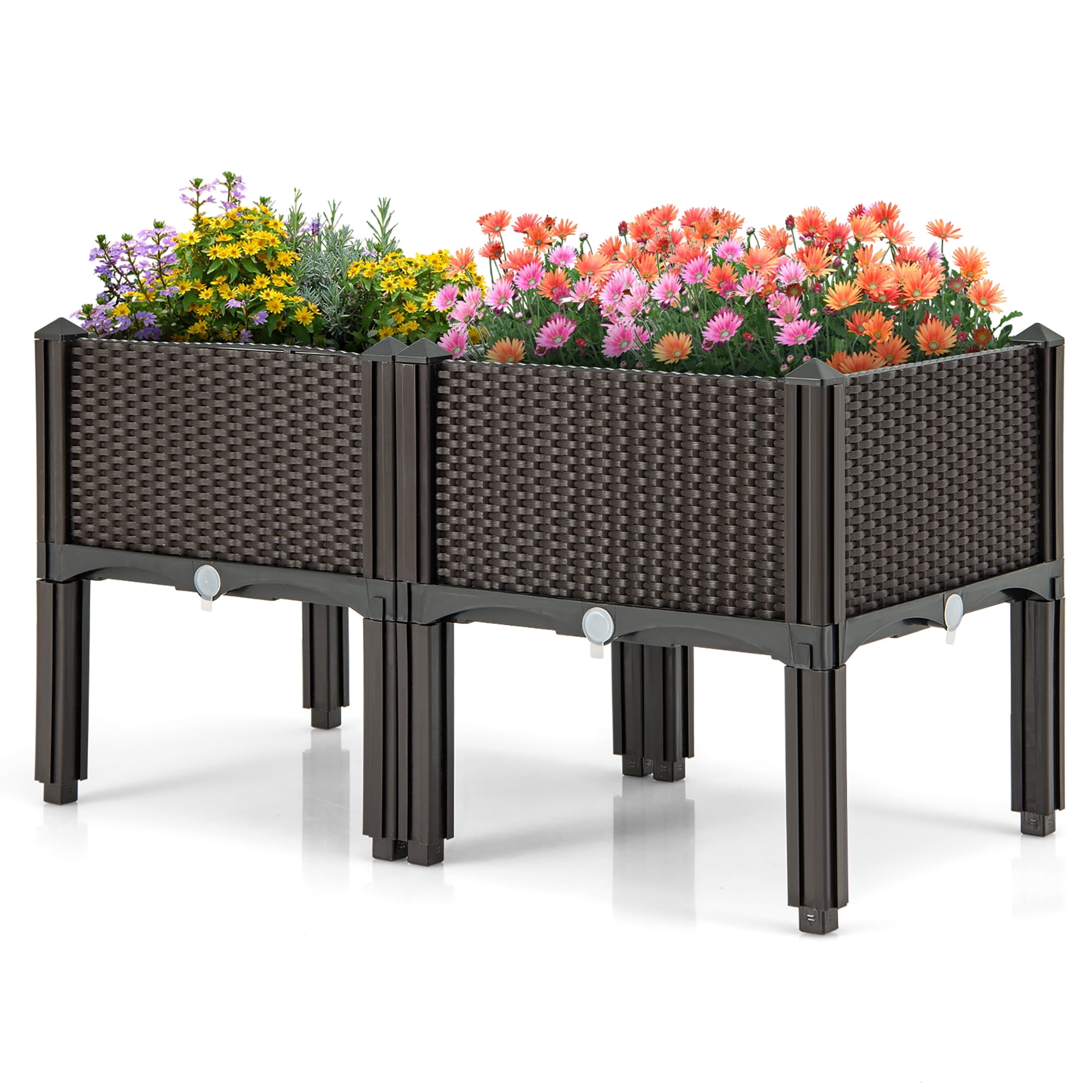 Gymax Outdoor Herb Plant Boxes, Elevated Plastic Raised Garden Bed Planter Kit, 2 Set