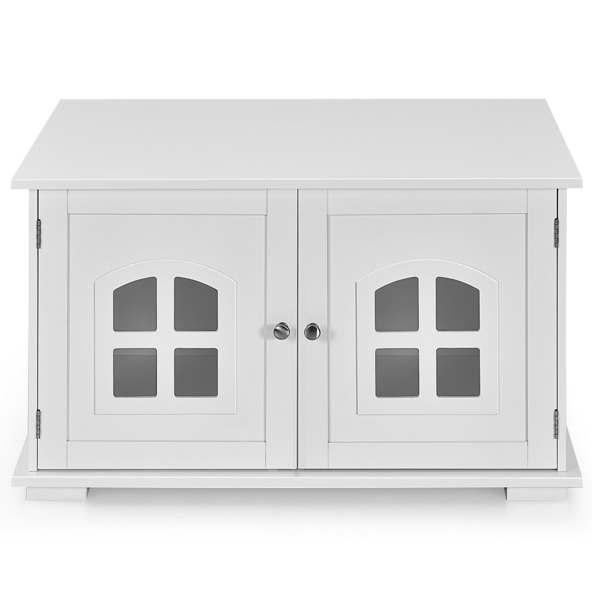 Gymax Enclosure Cat Litter Box with Divider, Large, Wooden, White