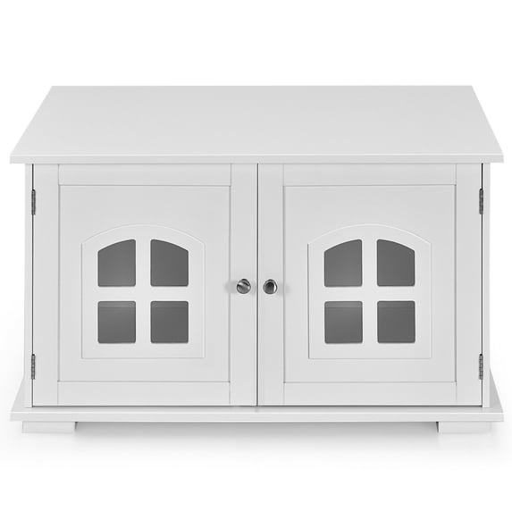 Gymax Enclosure Cat Litter Box with Divider, Large, Wooden, White