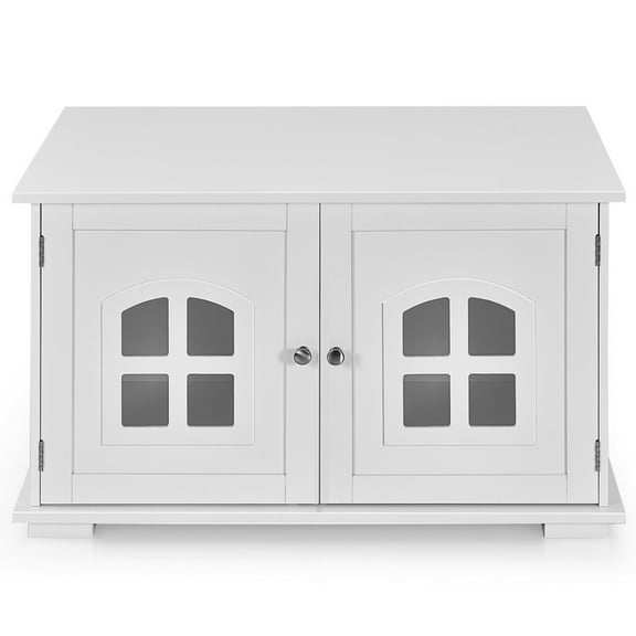 Gymax Enclosure Cat Litter Box with Divider, Large, Wooden, White