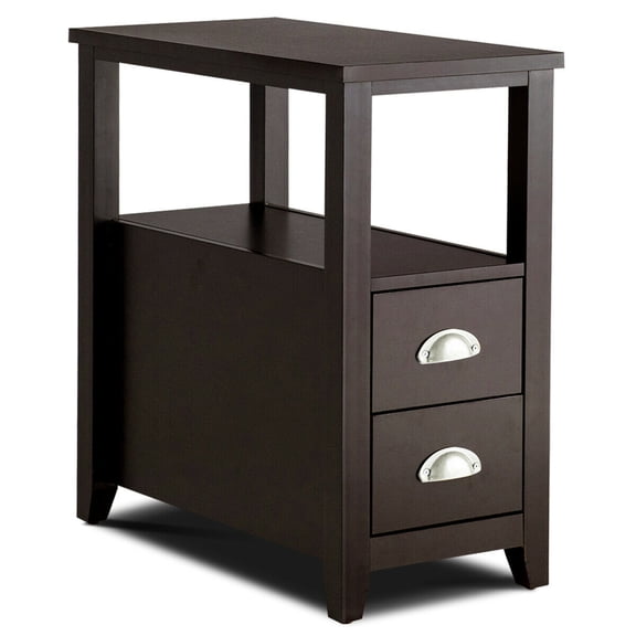 Gymax End Table Space-Saving Rectangular Bedside Table W/ 2 Drawers & Shelf Espress