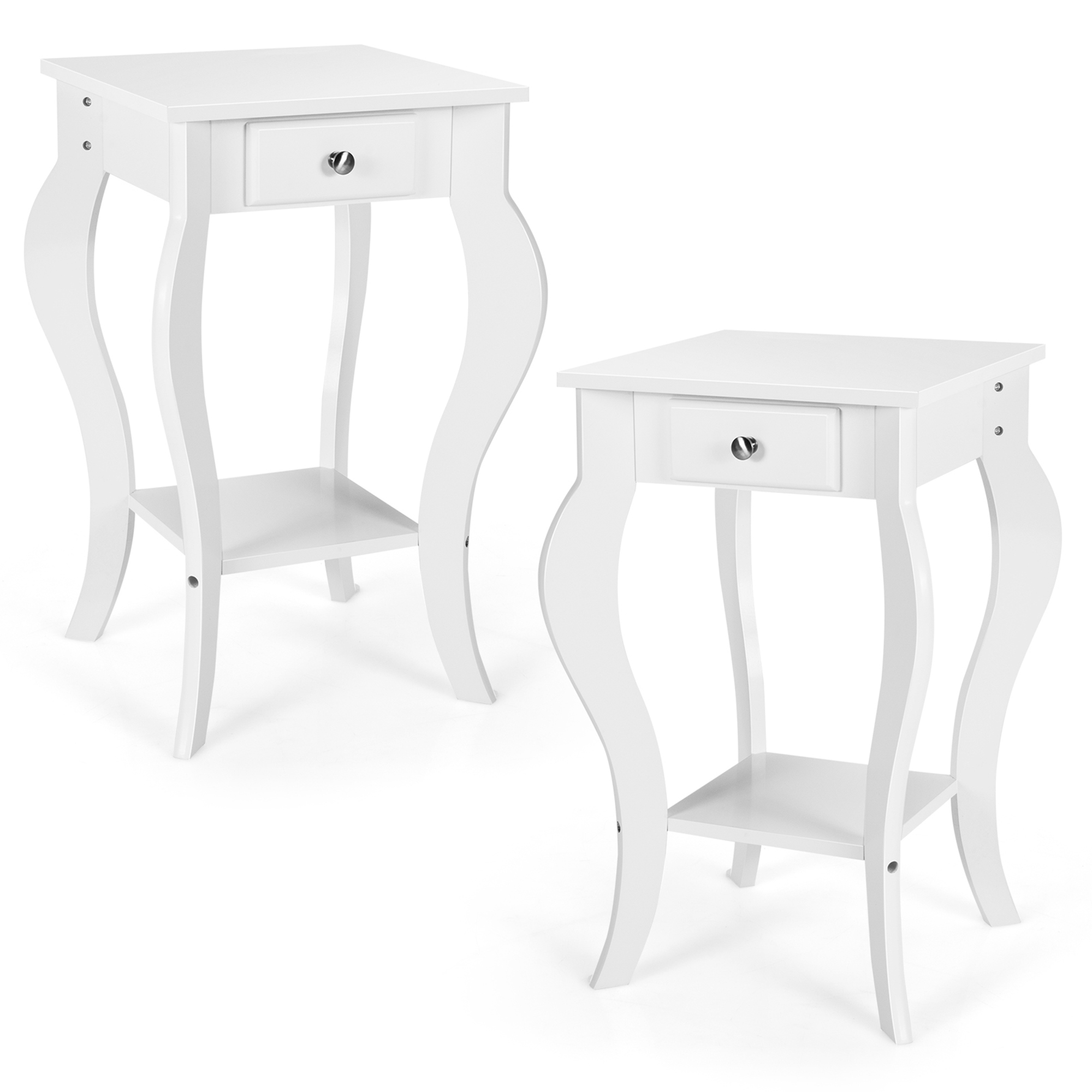 Gymax End Table with Drawer (Set of 2), White