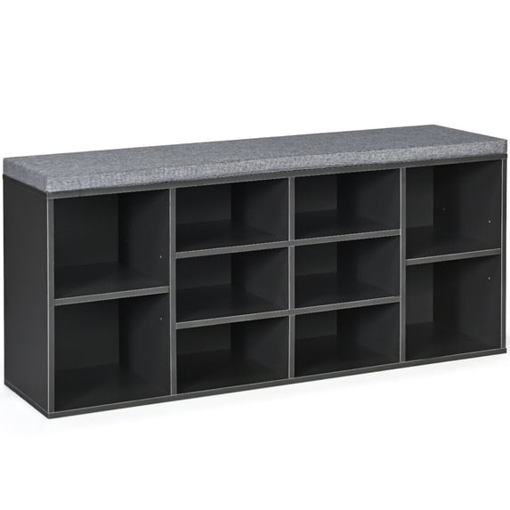 Gymax Entryway Padded Shoe Storage Bench 10-Cube Organizer Bench Adjustable Grey