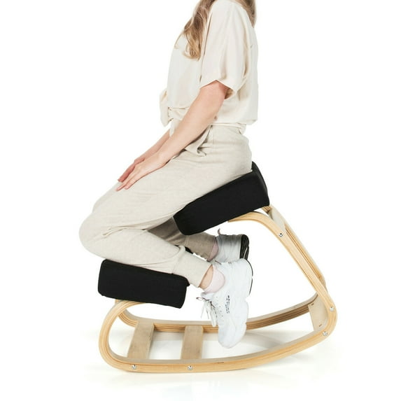 Gymax Ergonomic Kneeling Chair Rocking Stool Upright Posture Office Furniture Black