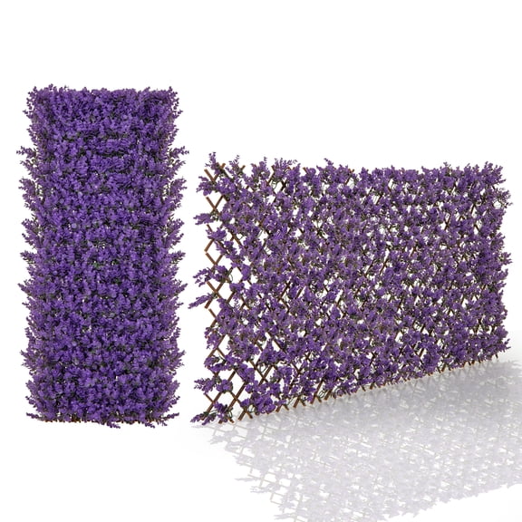 Gymax Expandable Fence Privacy Screen Decorative Faux Purple Eucalyptus Fencing Panel