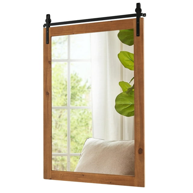 Gymax Farmhouse Bathroom Mirror Barn Door Style Rectangular Wall Mounted 40''x 21''