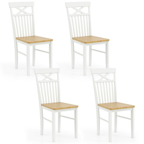 Gymax Farmhouse Dining Chair Set of 4 Wooden Kitchen Chair w/ Rubber Wood Frame