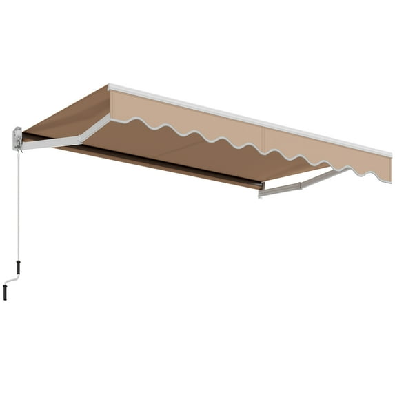 Gymax Fashion 10' x 8.2' Retractable Awning Sunshade Shelter Manual Crank Handle Beige