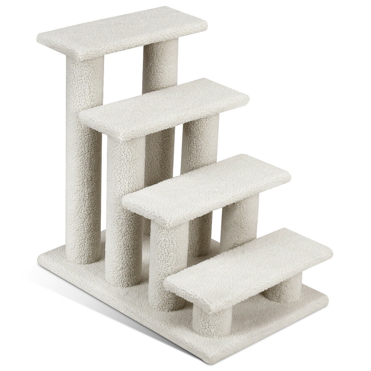 Gymax Fashion 24'' 4-Step Pet Stairs Carpeted Ladder Ramp 8 Scratching Post Cat Tree Climber