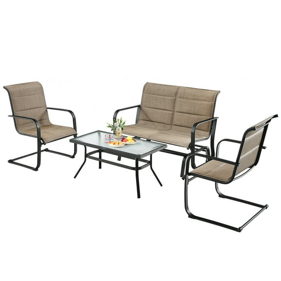 Gymax Fashion 4PCS Patio Conversation Set Cotton Padded Furniture Set w/ Swing Glider Loveseat