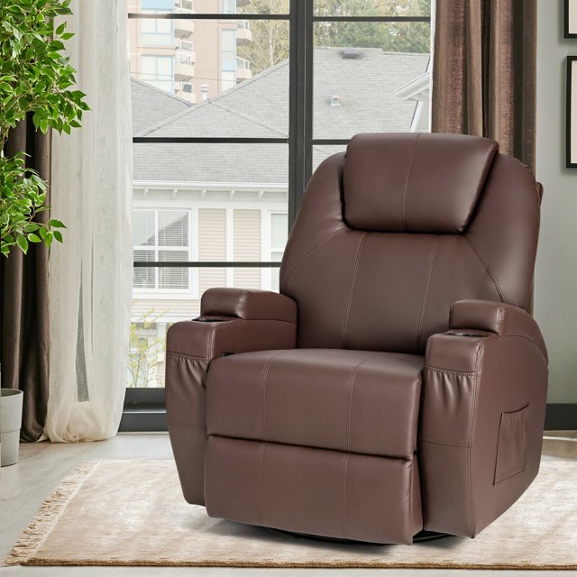 Gymax Fashion Massage Recliner Chair 360 Degree Swivel Single Sofa