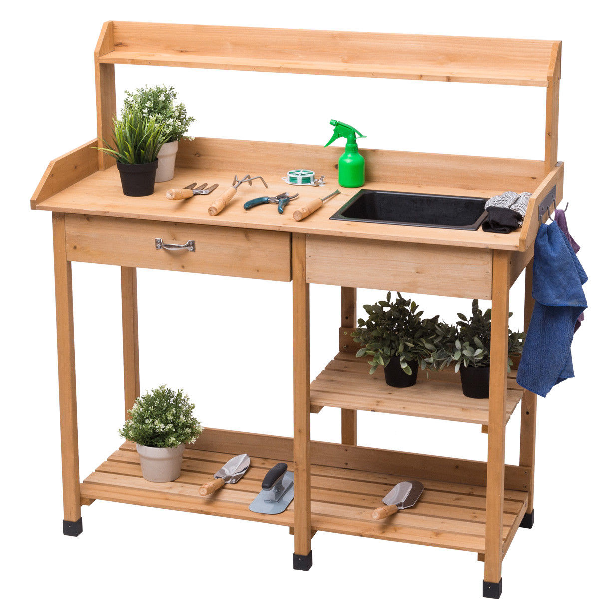 Gymax Fashion Outdoor Garden Potting Bench Lawn Patio Table Storage Shelf Work Station