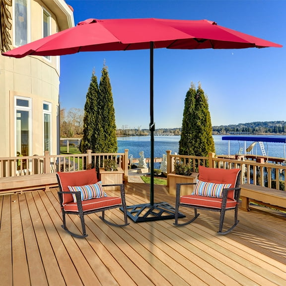 Gymax Fashion Outdoor Patio Umbrella 15' Market Umbrella Double-Sided with Crank
