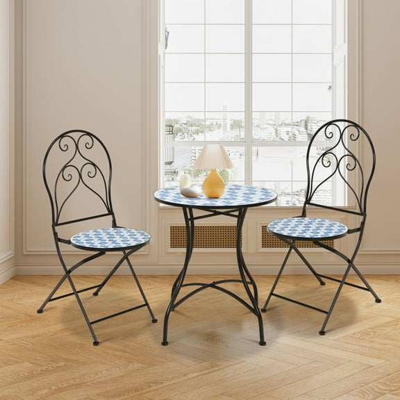 Gymax Fashion Set of 2 Folding Patio Bistro Chairs Mosaic Chairs Outdoor Dining Chairs