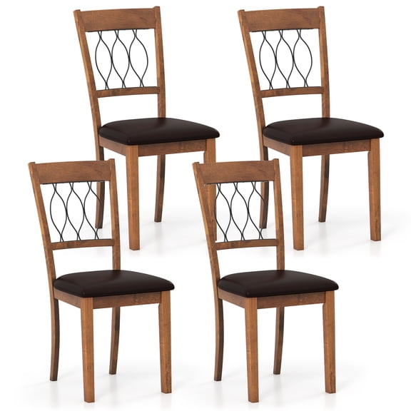 Gymax Faux Leather Dining Chair Set of 4 w/Padded Seat Elegant Backrest for Restaurant Walnut