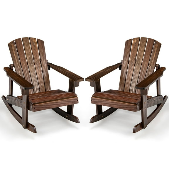 Gymax Fir Wood Adjustable Height Rocking Chair, Coffee (Set of 2)