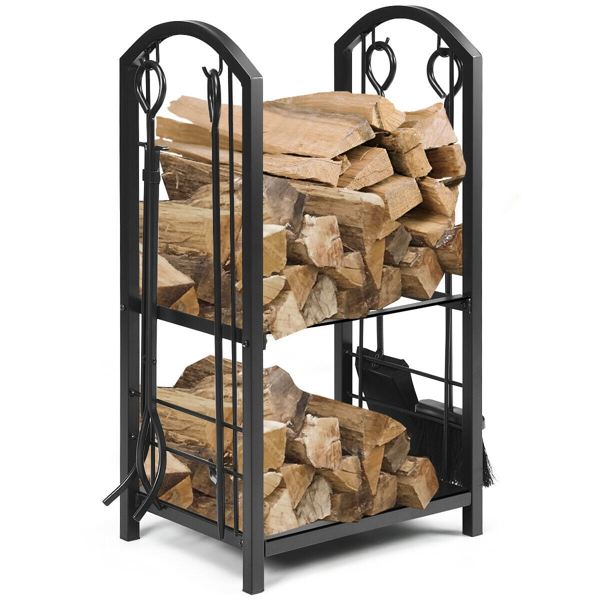 Gymax Fireplace Log Rack with 4 Tools Set Fireside Firewood Holders Indoor  Outdoor - Walmart.com