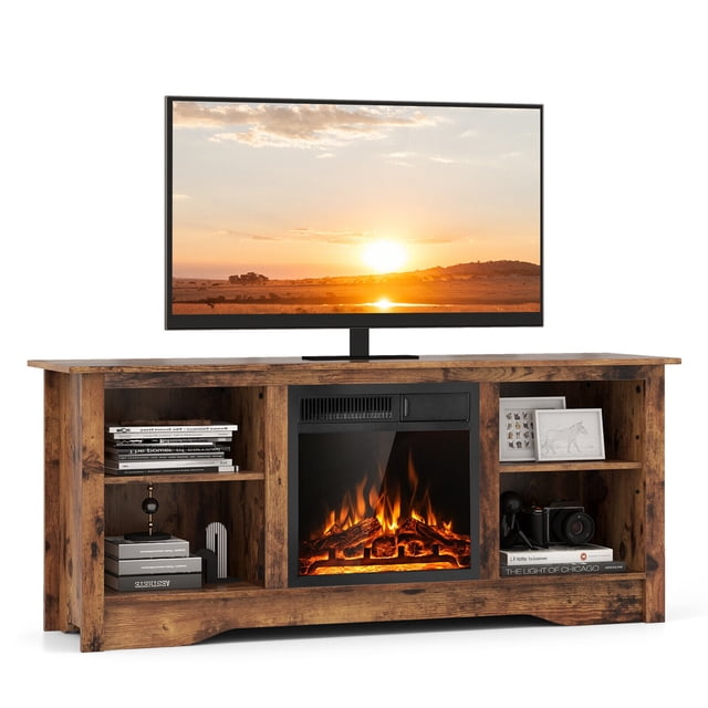 Gymax Fireplace TV Stand for 65'' Flat Screen TV w/ 18'' Electric ...