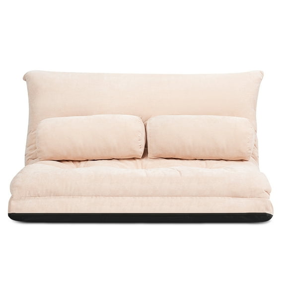 Gymax Floor Sofa Bed 6-Position Adjustable Sleeper Lounge Couch with 2 Pillows Beige