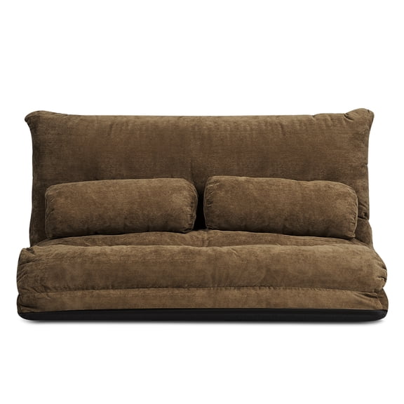 Gymax Floor Sofa Bed 6-Position Adjustable Sleeper Lounge Couch with 2 Pillows Coffee