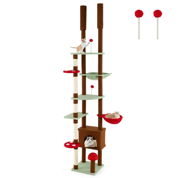 Gymax Floor to Ceiling Cat Tree w/Cat Condo & Hammock Rotatable Hanging Basket Indoor