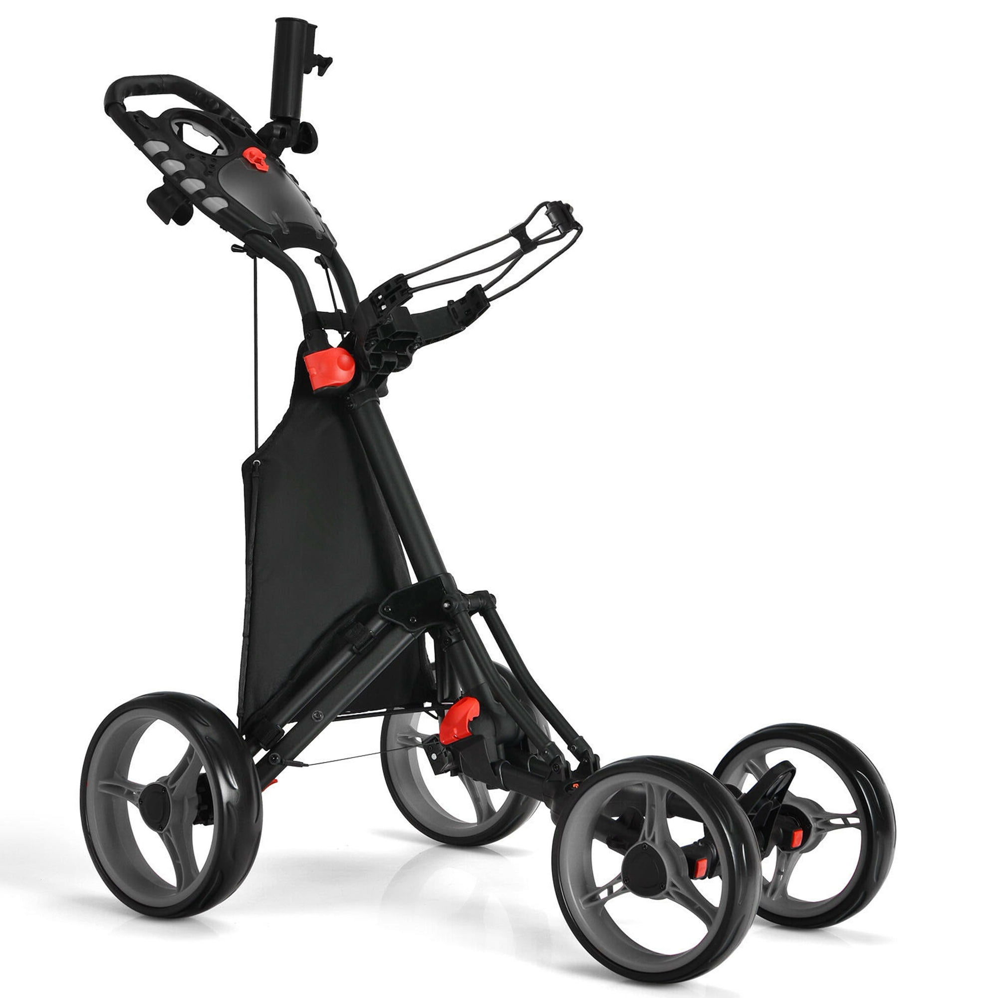 Gymax Foldable 4-Wheel Golf Push and Pull Cart Trolley with Brake and Waterproof Bag, Gray