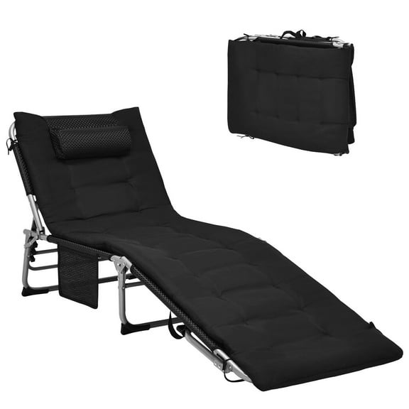 Gymax Foldable Fabric Outdoor Chaise Lounge - Black