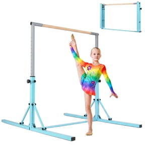 Gymax Foldable Gymnastics Bar for Kids w/ Wheels 13-Level Adjustable Heights Green