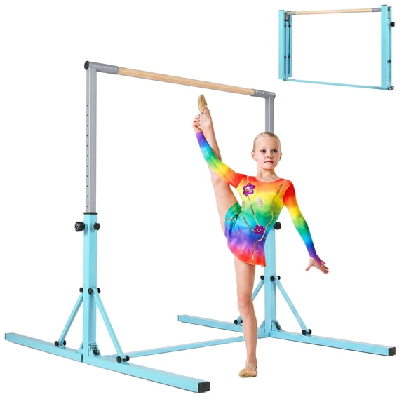 Gymax Foldable Gymnastics Bar for Kids w/ Wheels 13-Level Adjustable Heights Green