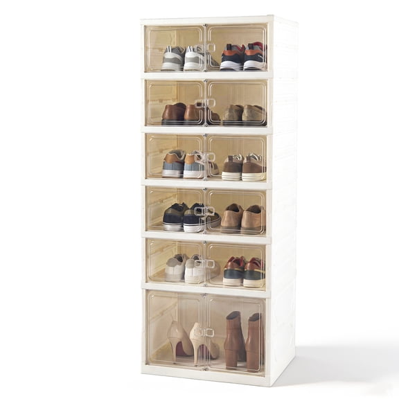 Gymax Foldable Shoe Rack Organizer Plastic Stackable Shoe Storage Box Easy Assembly