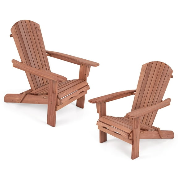 Gymax Folding Adirondack Chair Set of 2 w/ High Backrest & Wide Armrests Wooden Brown