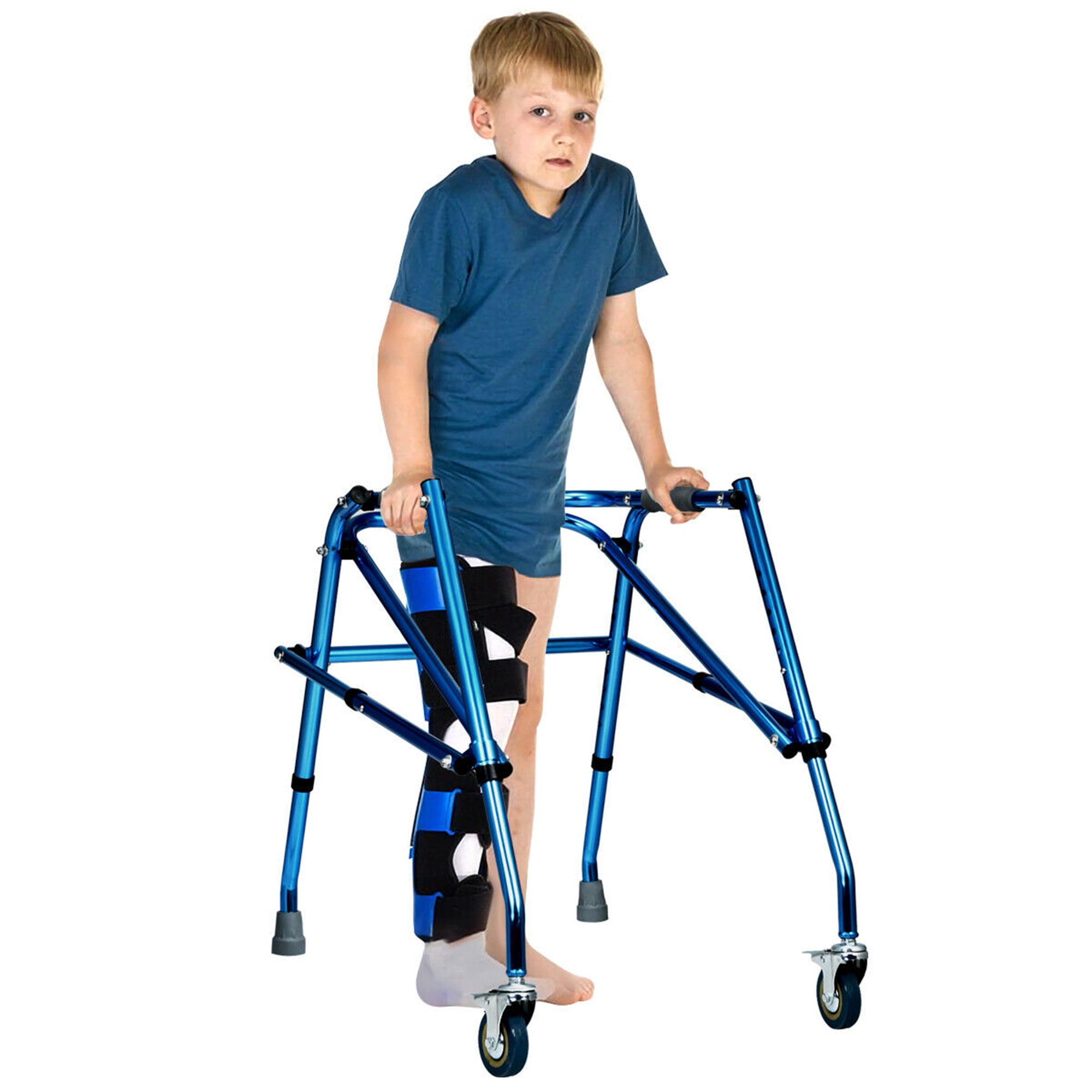 Gymax Folding Adjustable Walker Small Aluminum Walker w/ Wheel for ...