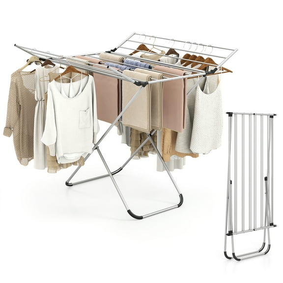Gymax Folding Aluminum Clothes Drying Rack w/2 Side Wings for Clothes Towels Underwear