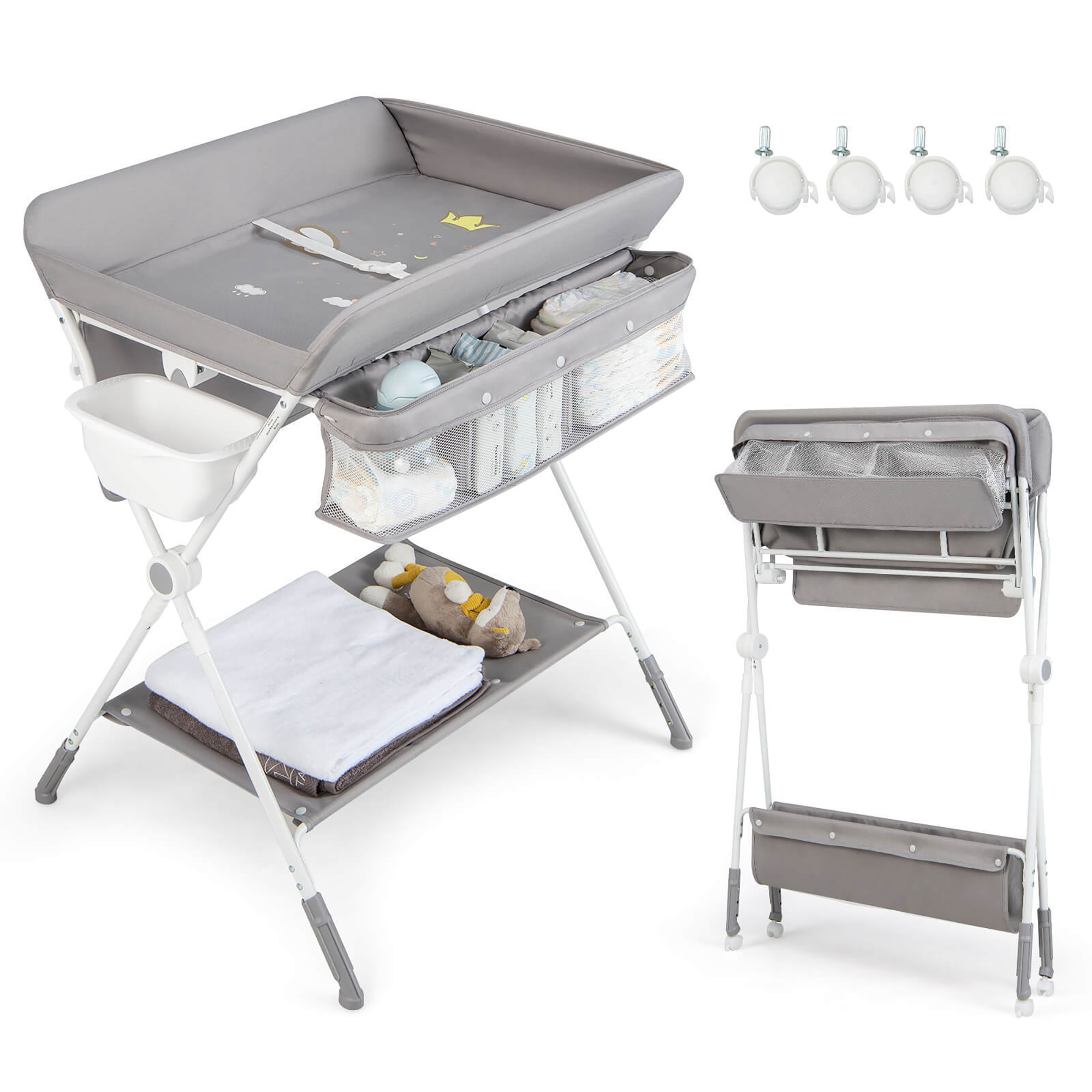 Gymax Folding Baby Changing Table Infant Newborn Nursery Organizer w