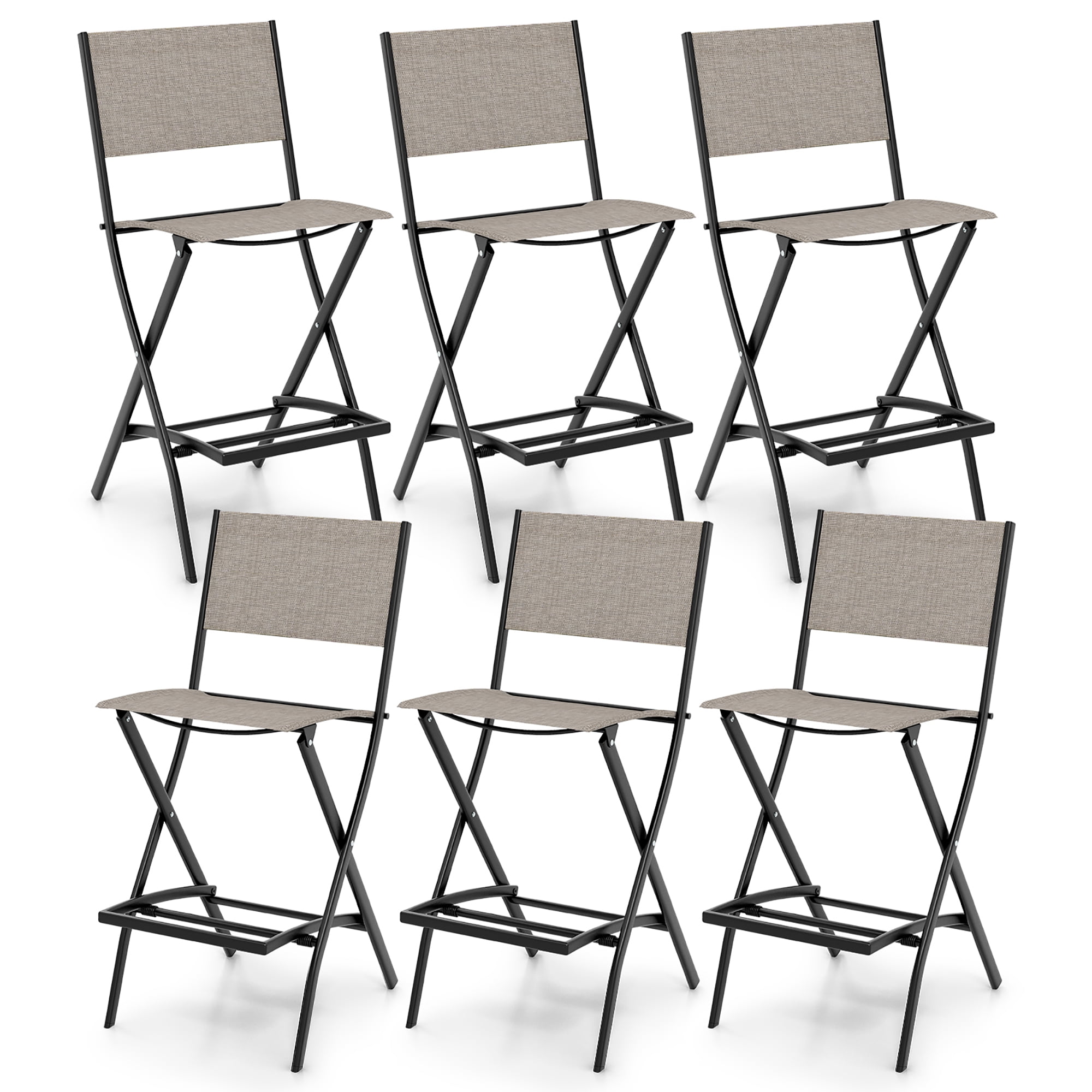 Gymax Folding Bar Stools Set of 6 Patio Sling Chairs w/ Backrest ...