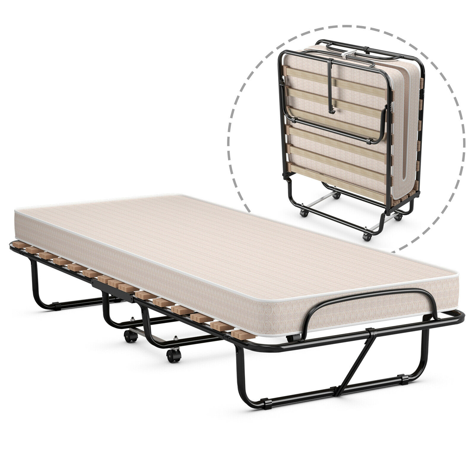 Gymax Folding Bed w/ Memory Foam Mattress Rollaway Metal Guest Bed
