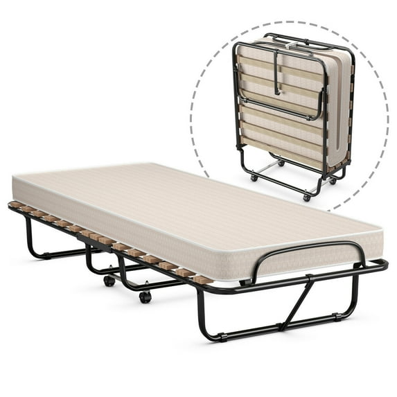 Gymax Folding Bed Cot Size Rollaway Extra Guest W/ Memory Foam Mattress Made in Italy