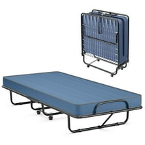 Gymax Folding Bed with Mattress Portable Rollaway Guest Cot Memory Foam Made in Italy Navy