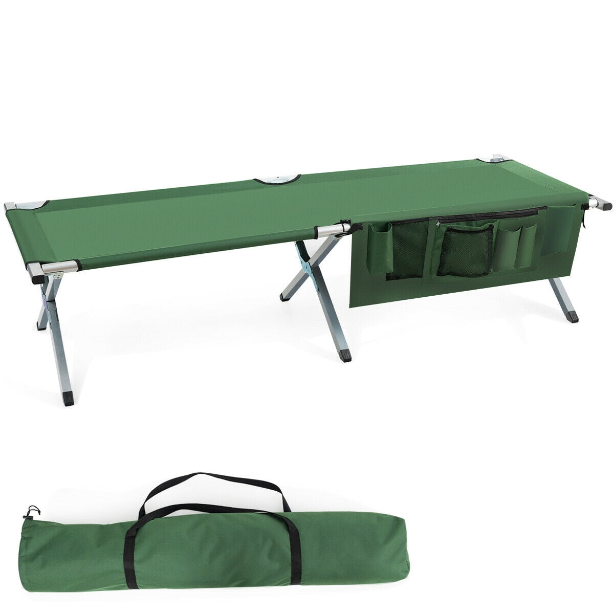 Gymax Folding Camping Cot Heavy-duty Camp Bed W/Carry Bag for Traveling Beach Vocation