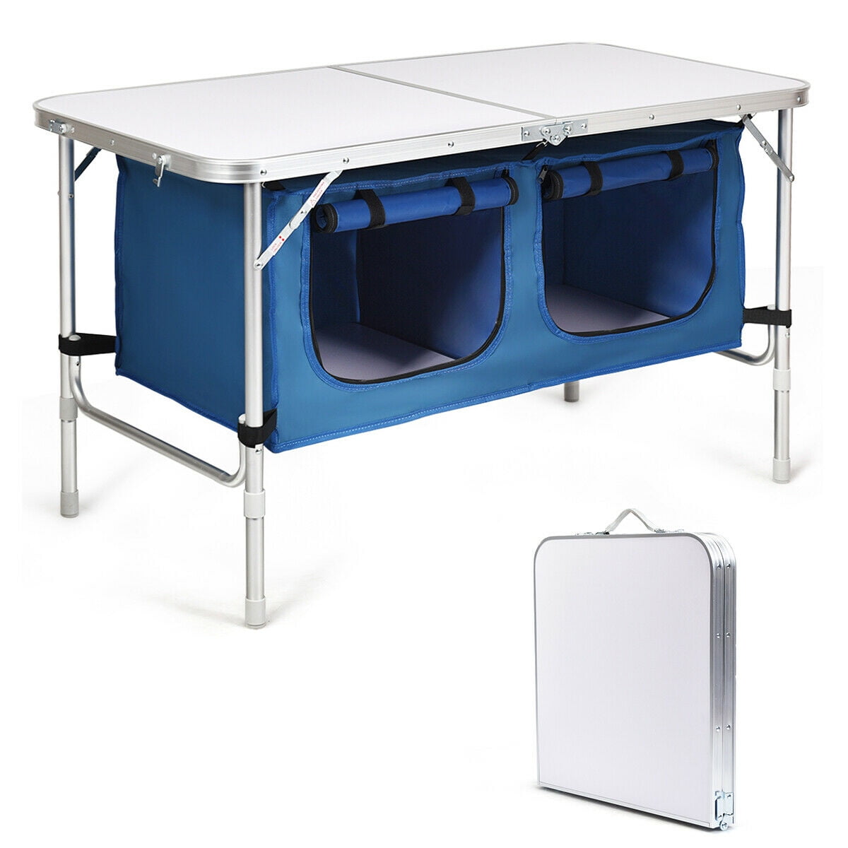 Plastic table with sale storage