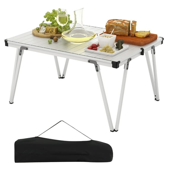 Gymax Folding Camping Table w/ Storage Bag & Waterproof Desktop Aluminum Structure Silver