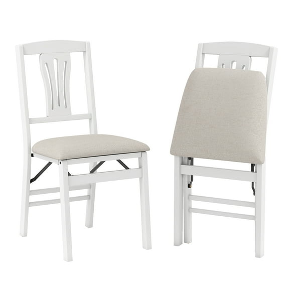 Gymax Folding Chairs Set of 2 w/Comfy Padded Seats Rubber Wood Frame for Dining Room