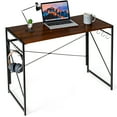thumbnail image 1 of Gymax Folding Computer Desk Writing Study Desk Home Office w/ 6 Hooks Brown, 1 of 10
