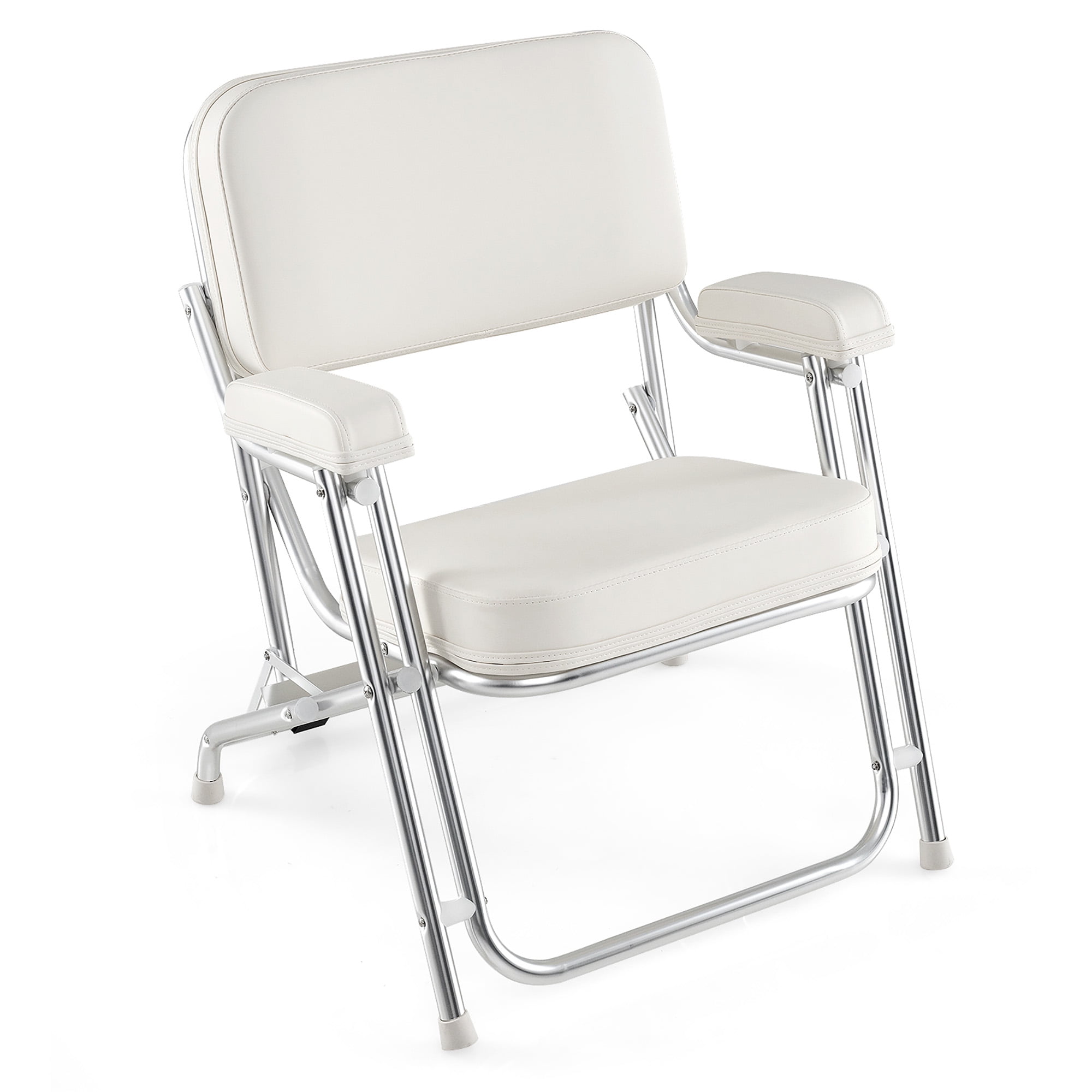 Gymax Folding Deck Chair w/ Upholstered Seat Padded Backrest