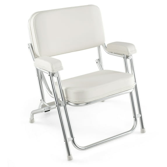 Gymax Folding Deck Chair w/ Upholstered Seat Padded Backrest & Armrests for Marines