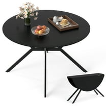 Gymax Folding Dining Table 47'' Extendable Round Kitchen Table w/Drop Leaves for Home Black