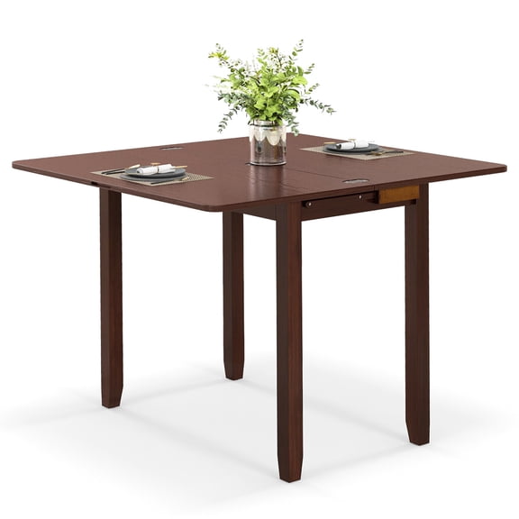 Gymax Folding Dining Table for 4 People w/ Hidden Storage Rubber Wood Frame for Kitchen
