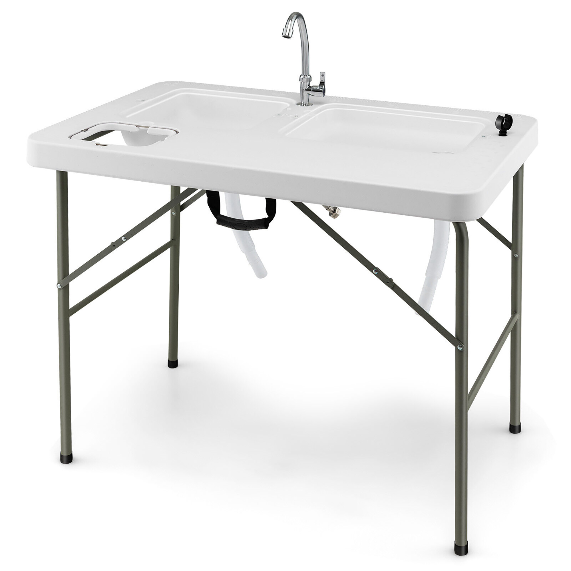 Gymax Folding Fish Cleaning Table w/ 2 Built-in Sinks & 360° Rotatable Faucet - image 1 of 9
