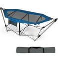thumbnail image 1 of Gymax Folding Hammock Indoor & Outdoor Hammock with Side Pocket & Iron Stand Blue, 1 of 10