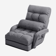 Gymax Folding Lazy Sofa Floor Chair Sofa Lounger Bed with Armrests and Pillow Grey